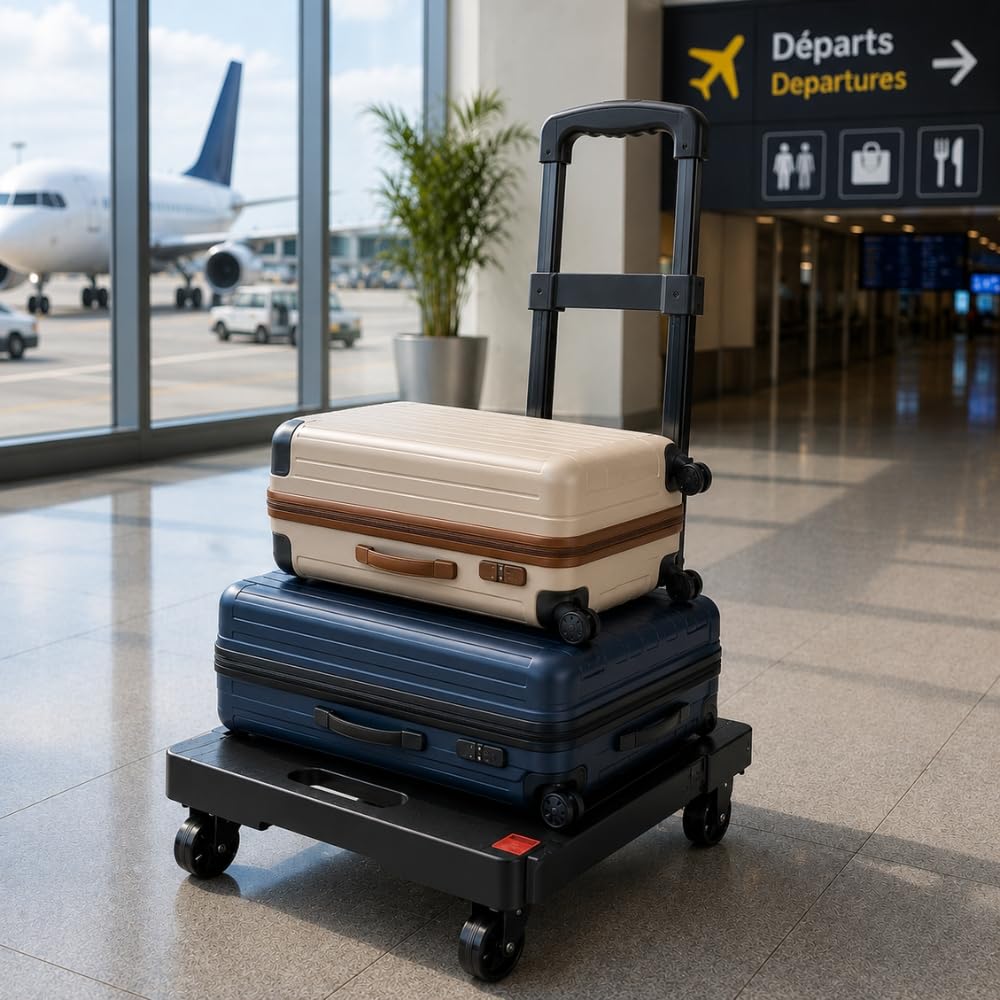 Składany wózek transportowy 6 kół, wysuwana podstawa uchwyt teleskopowy - 2 paski mocujące 1,5 M i maksymalne obciążenie 250 kg