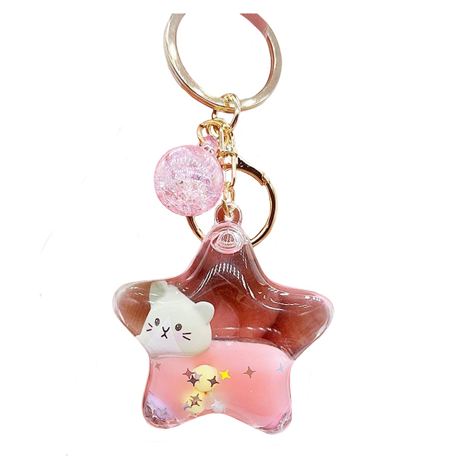 ZDHC Creative Pentagram Floating Cat Head Keychain Cute Kawaii Liquid Quicksand Kitten Keyring Bag Pendant for Women Girl