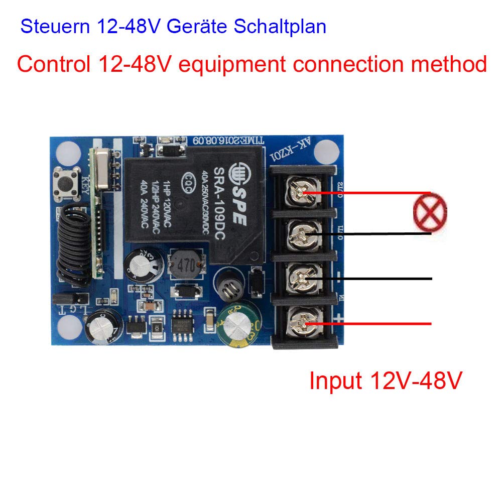 Sistema de control remoto por radio de 2 canales CC, 500 m, mando a distancia de alto alcance, 12 V, 24 V, transmisor y receptor de 2 botones, para bomba de luz, 433 MHz, relé, interruptor