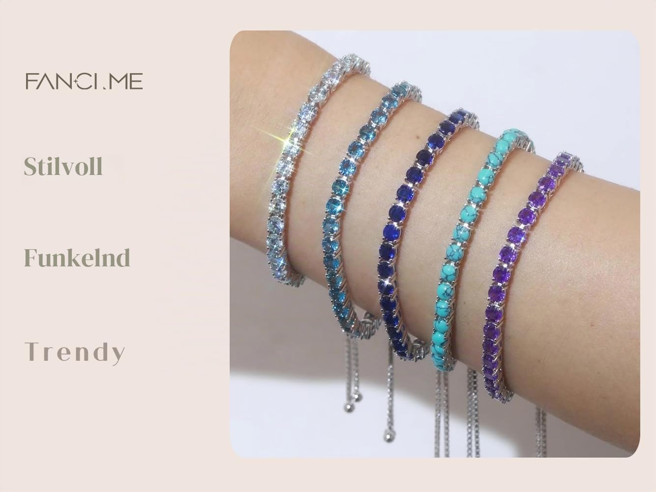 FANCIME Silber Armbnad Damen Tennis Armband mit Geburtsstein, Verstellbares Glitzer Tennis Armband Schmuck Geschenke für Damen Frauen Freundin Ehefrau Mutter