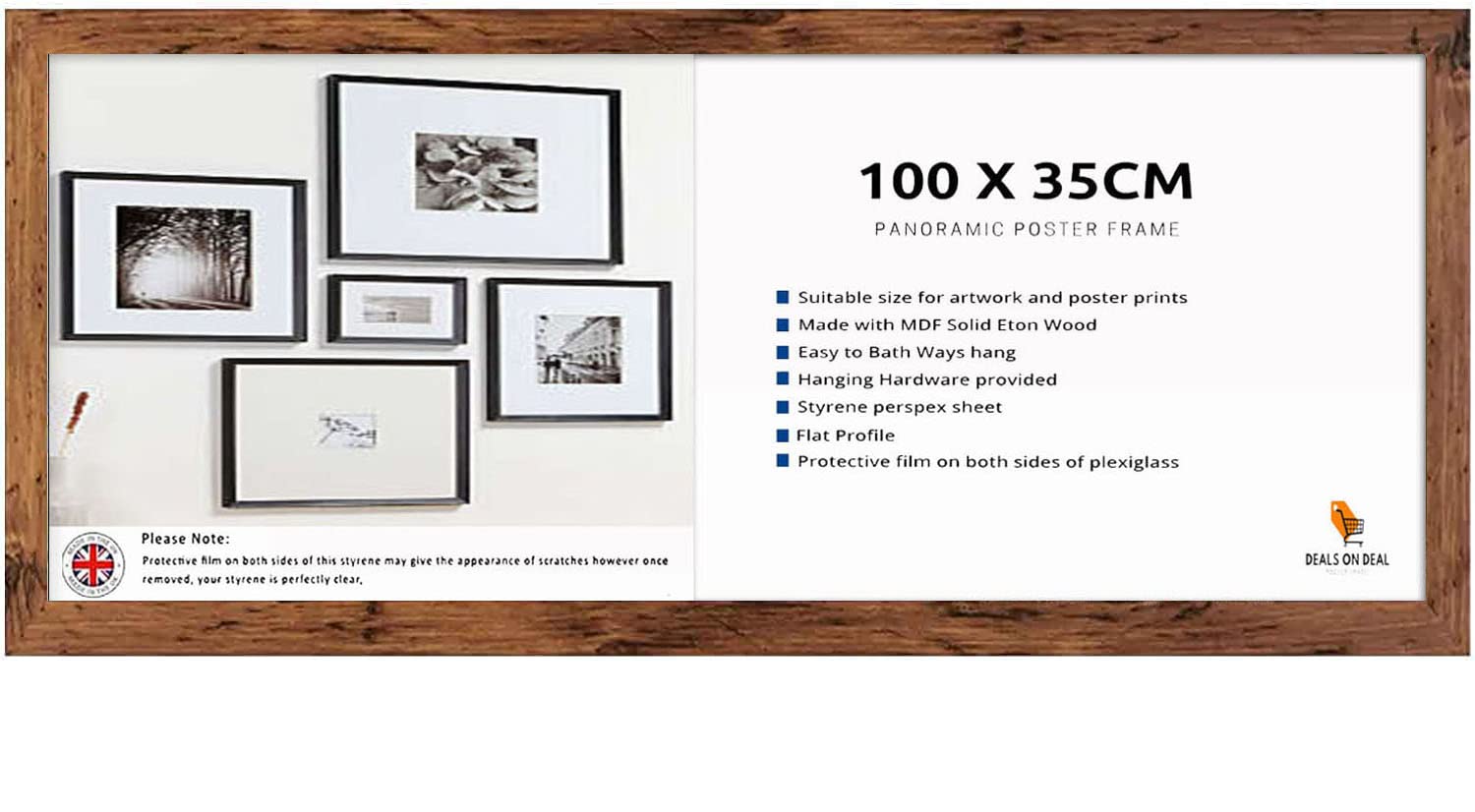 DEALS ON DEAL Panoramic Picture Frame 100cm x 35cm Picture Frames Photo Frames Poster Frame Portrait & Landscape Poster, Photo, Art or Print Frame Ideal for Home or Office Decor (Rustic)