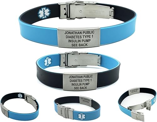 Miniatura 7 de Pulseras deportivas delgadas de identificación médica azul o naranja reversible, pulsera médica de silicona impermeable, grabado con láser, tarjeta