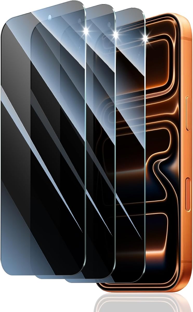 3-Pack Privacy Screen Protector for iPhone 16 Pro Max/17 Pro Max, Anti-Spy Tempered Glass Film, Dark Private Black Protection, 9H Hardness, Anti-Scratch, Bubble Free, Case Friendly