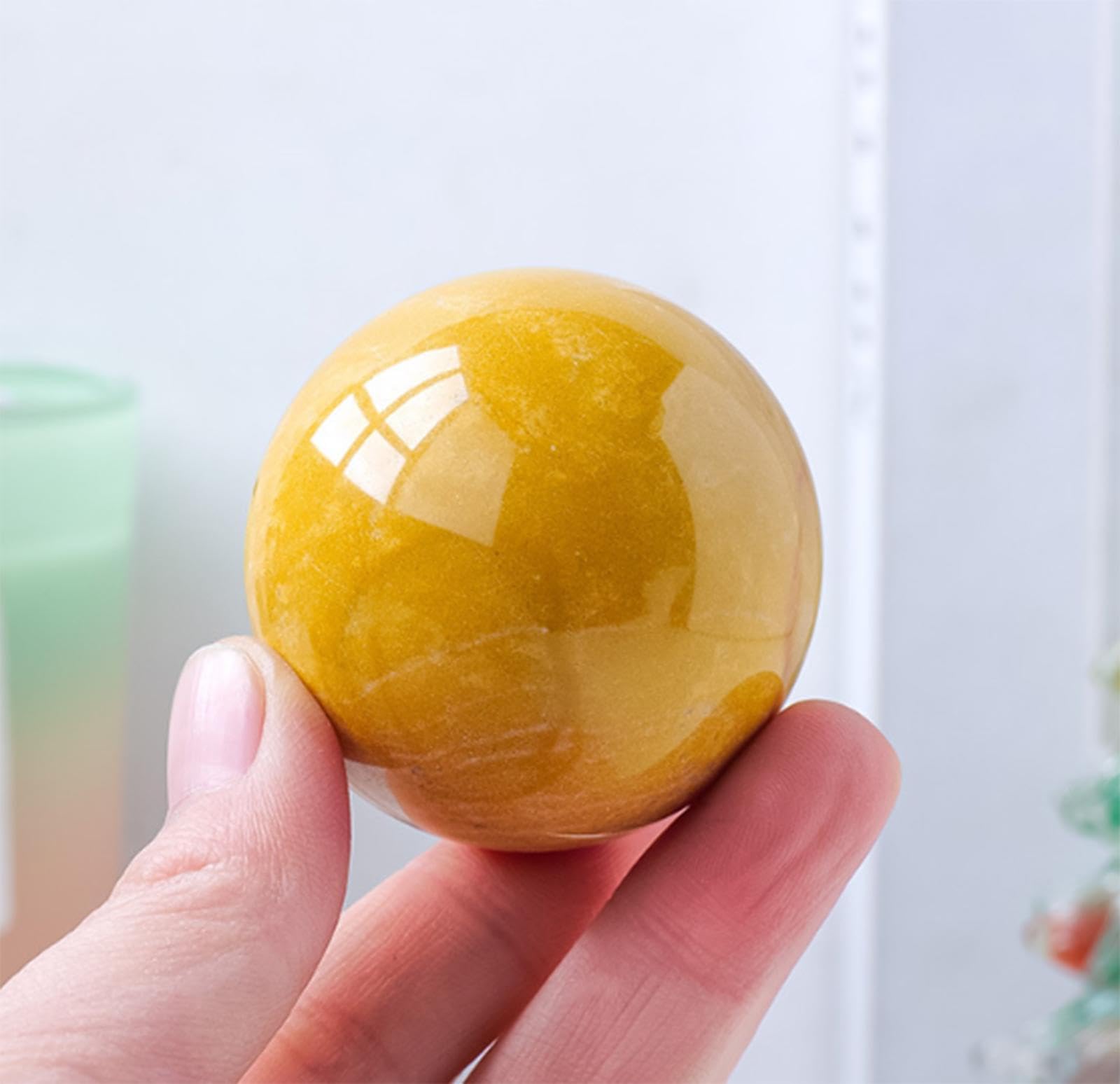 Bola de Cristal Natural Para Decoración Del Hogar, Adorno de Bola de Piedra Preciosa de Aventurina Amarilla Natural, Bola de Cristal Feng Shui de Adivinación de Meditación Para Decoración,40-50mm