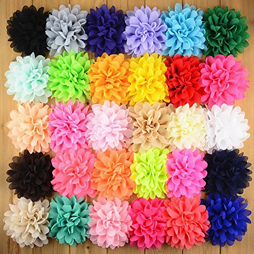 Fodattm 30Pcs Women 30 Solid Colours 4" Chiffon Fabric Flowers Diy Flower Headbands Decorative Wedding Flowers #TOP1