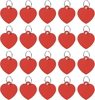 uxcell Pet ID Tags, Metal Engraving Tags, Heart-Shape Dog ID Tag, Red Blank Tags with Key Rings for Pet Dog Cat, Stamping Pendant Decoration, 20 Pack