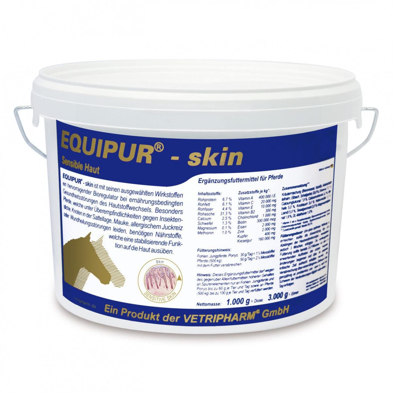 Equipur Skin von Vetripharm | 1 kg | Ergänzungsfuttermittel für Pferde | Zur ernährungsphysiologischen Unterstützung der normalen Hautfunktion | Mit ausgewählten Nährstoffen