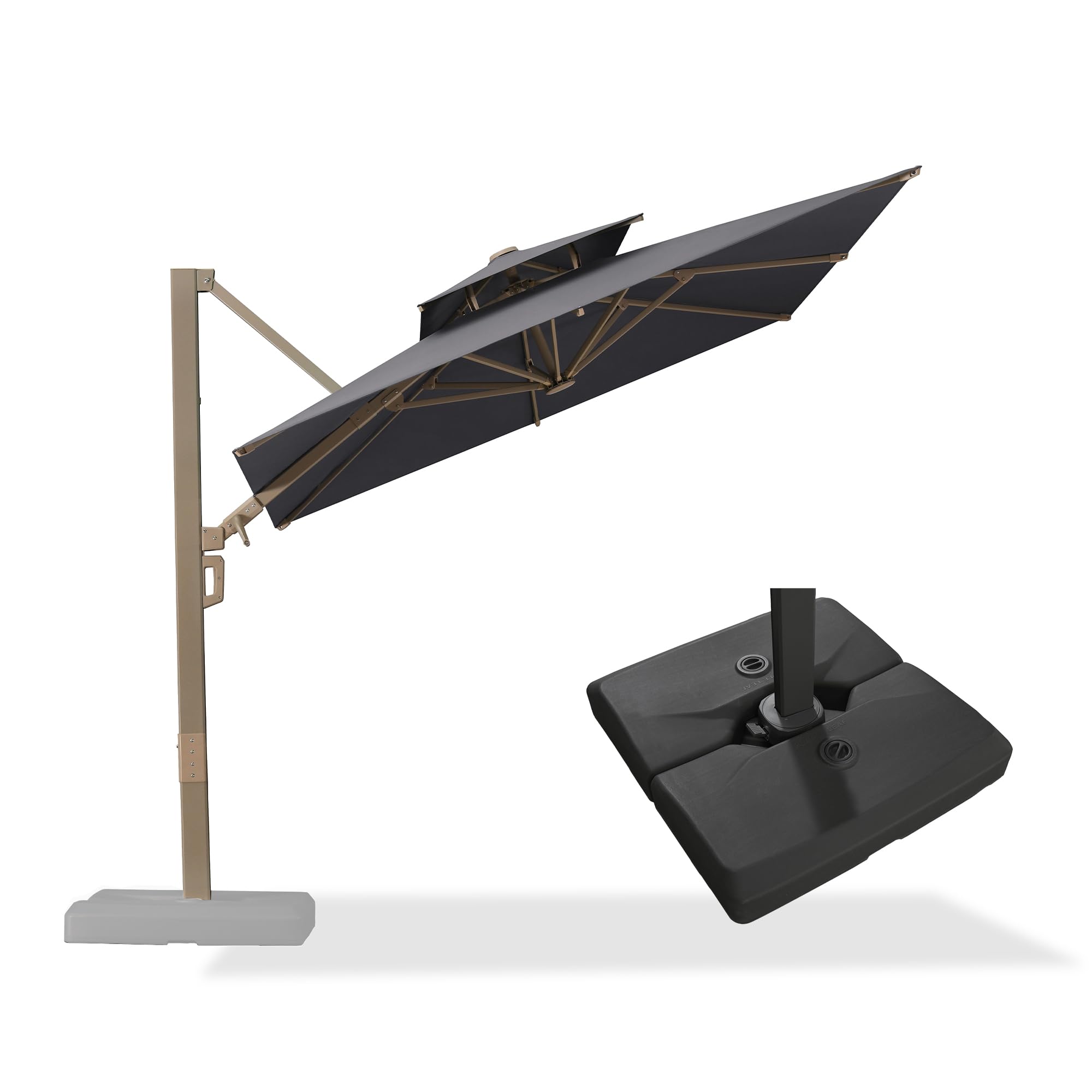 PURPLE LEAF Cantilever Umbrella With Base 8 FT Double-Vented Canopy, Gray