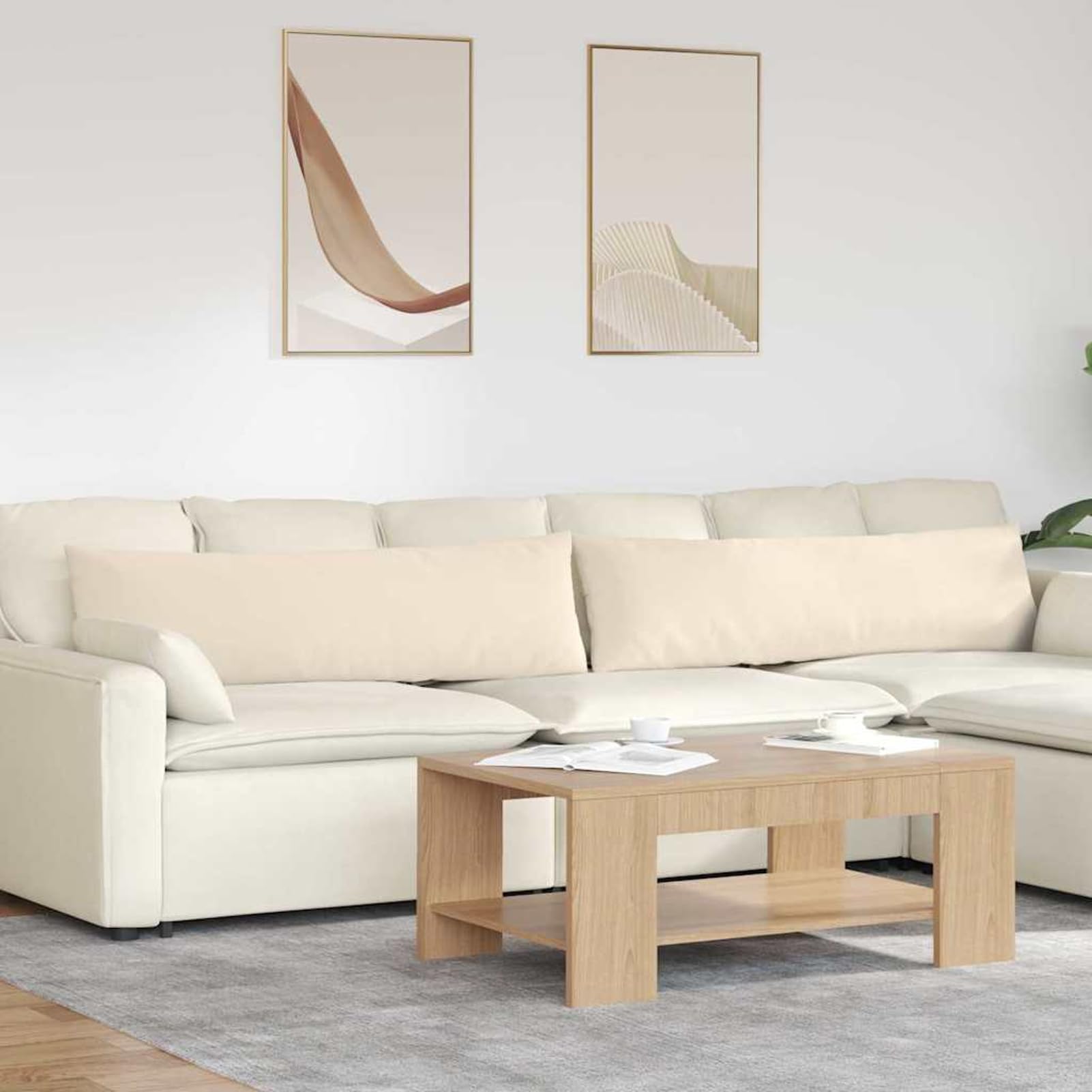 Cuscini da divano, 2 pezzi, beige, 145 x 40 cm, in tessuto sfoderabile, con imbottitura in poliestere, per soggiorno, camera da letto e ufficio in casa