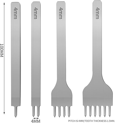 Miniatura 2 de Amogto Juego de herramientas de punzón de punta, herramienta de perforación de agujero de cuero 1246, 4 piezas, perforadora de fila, juego de cincel