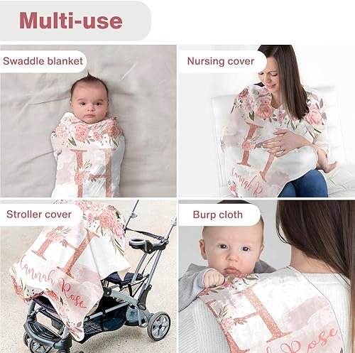 Miniatura 3 de TEEMAN Mantas de bebé personalizadas con diseño floral rosa para niñas, regalos personalizados para baby shower, decoración de guardería con nombre,