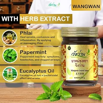 Wangwan Thai Herbal Balm for Back, Neck, Knee, Shoulder, Feet Thai Massage 50g (Pack of 3)