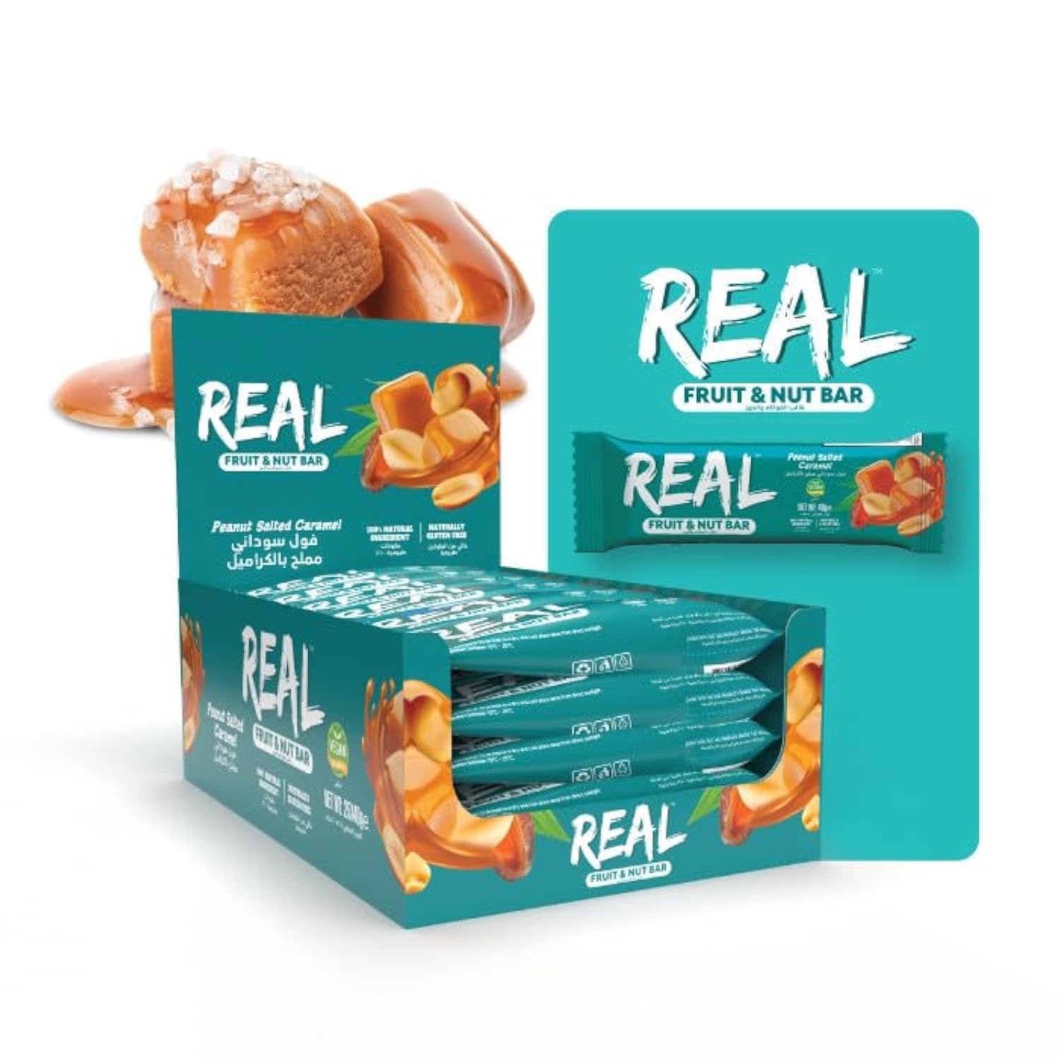 Real Fruit & Nut Bar Peanut Salted Caramel | 25 x 40grams Each | 100% Natural Ingredients | Naturally Gluten Free | Daily Sugar Free Snack | Vegan | 1Kg Pack