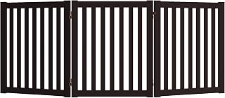 WELLAND 24" Freestanding Pet Gate, Foldable Indoor Wooden Dog Puppy Gate, 3 Panel Step Over Fence, Expands Up to 60" Wide, Espresso