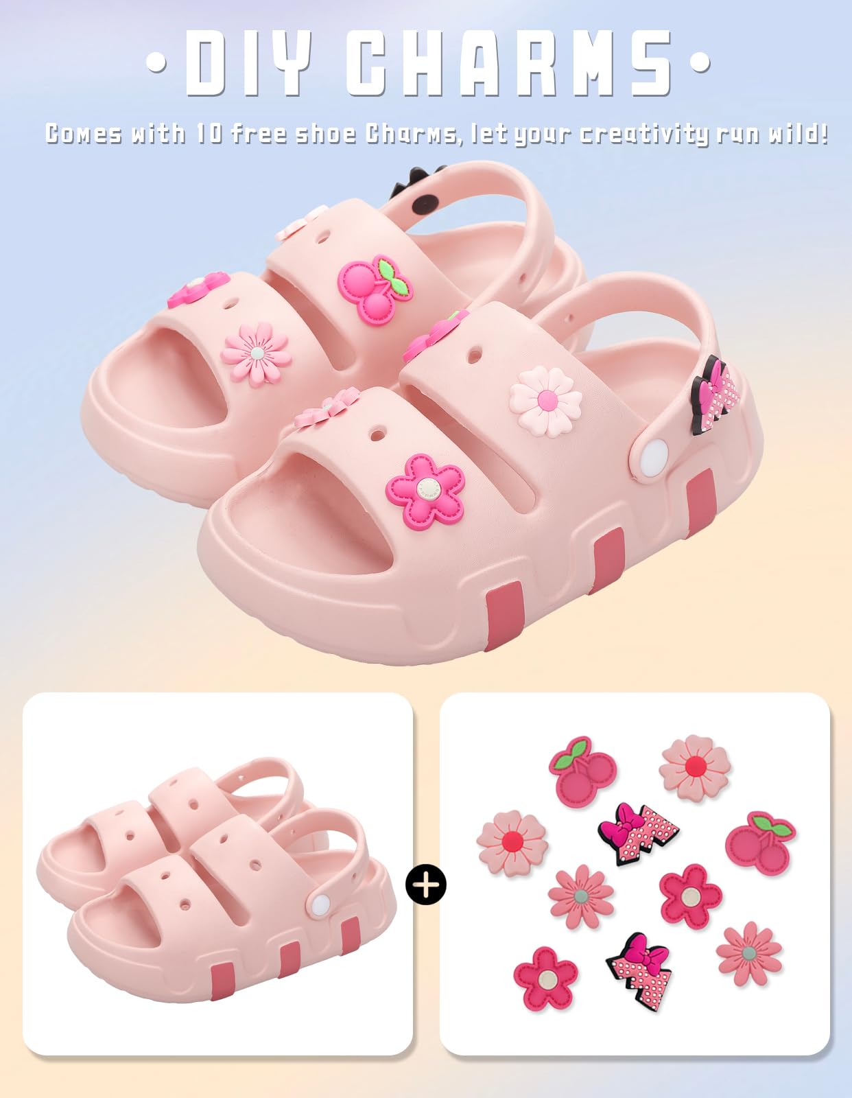 GIWONET Kids Girls Slide Sandals Double Buckle Toddler Water Sandal Shower Clouds Slippers Summer Beach Pool Outdoor Slip on Shoes,Pink,8-8.5 Toddler