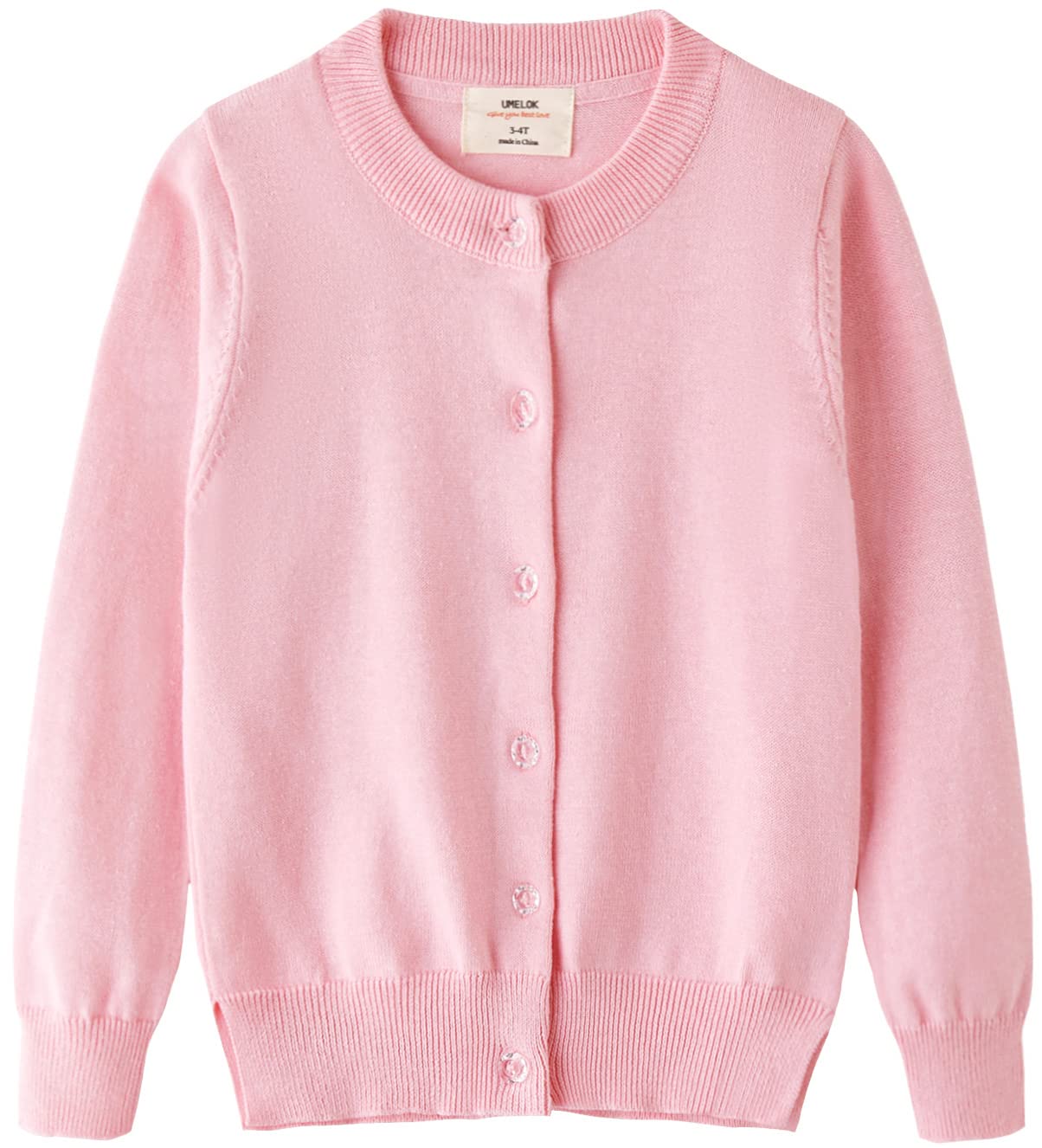 UMELOK Suéter de punto para niñas con cuello redondo de manga larga Cárdigan de algodón liso con botones