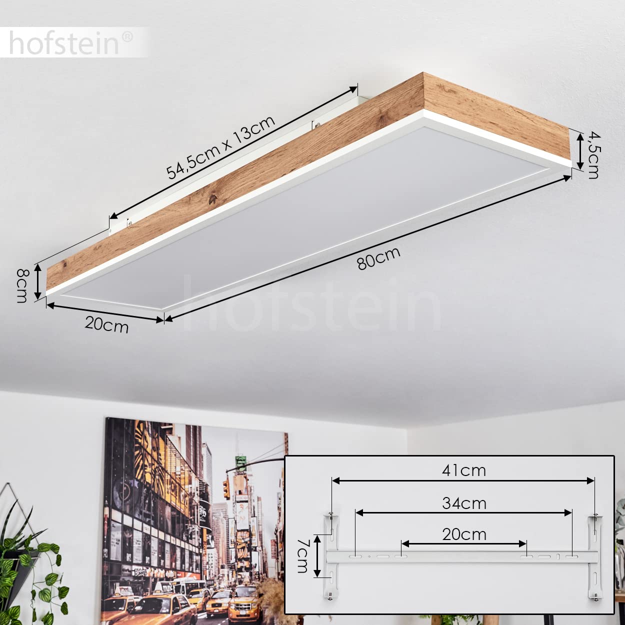 Plafoniera LED Salmi, plafoniera in metallo/MDF/plastica in bianco/look legno/marrone, pannello LED dimmerabile/cambiabile con telecomando, 60-1500 lumen, 2700-6500 K, 1 x LED 24 Watt