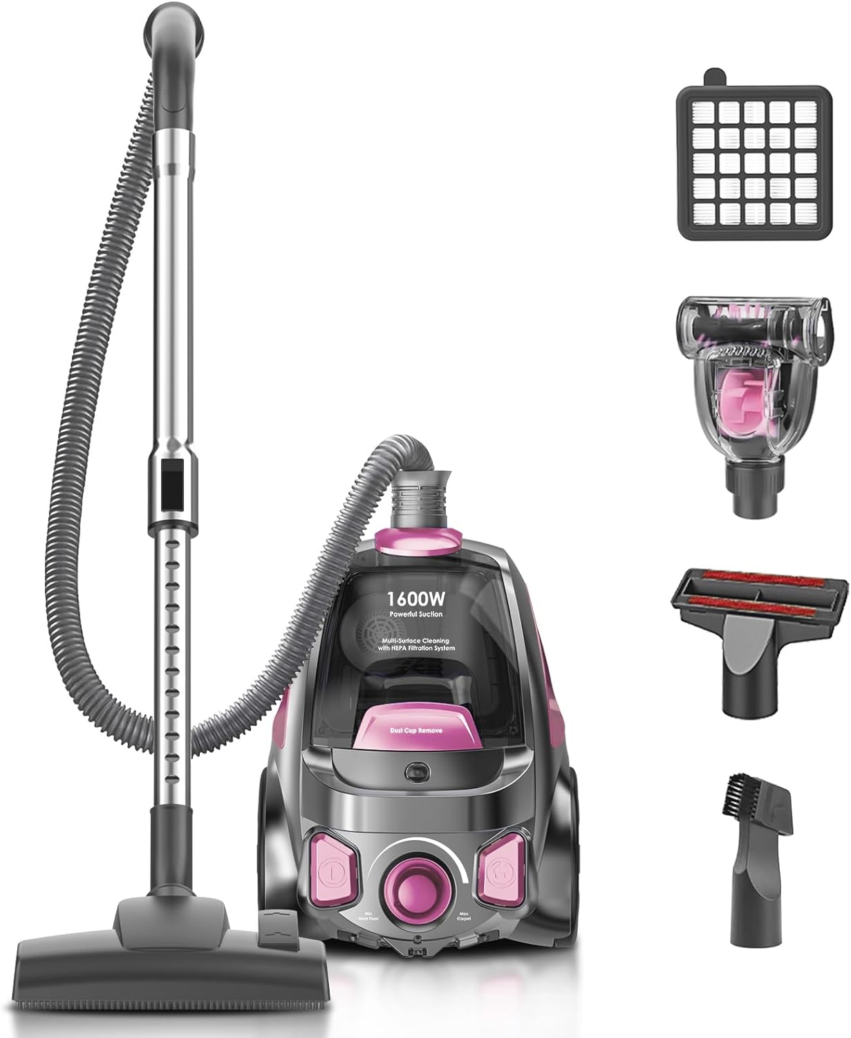 Canister Vacuum Cleaner, 32Kpa 1600W Cyclon Energy, Mud Full Indicator…