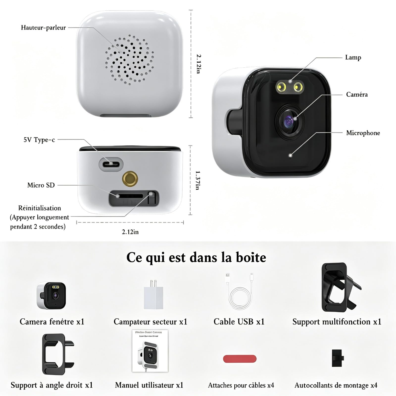 ANYQOO 2 Paquet Caméra sans Fil Interieur 3MP 2K, Surveillance Intérieur Vision Nocturne Couleur IA, Détection Mouvement, WiFi 2.4/5GHz, Enregistrement 24/7, Installation Facile pour Fenêtre