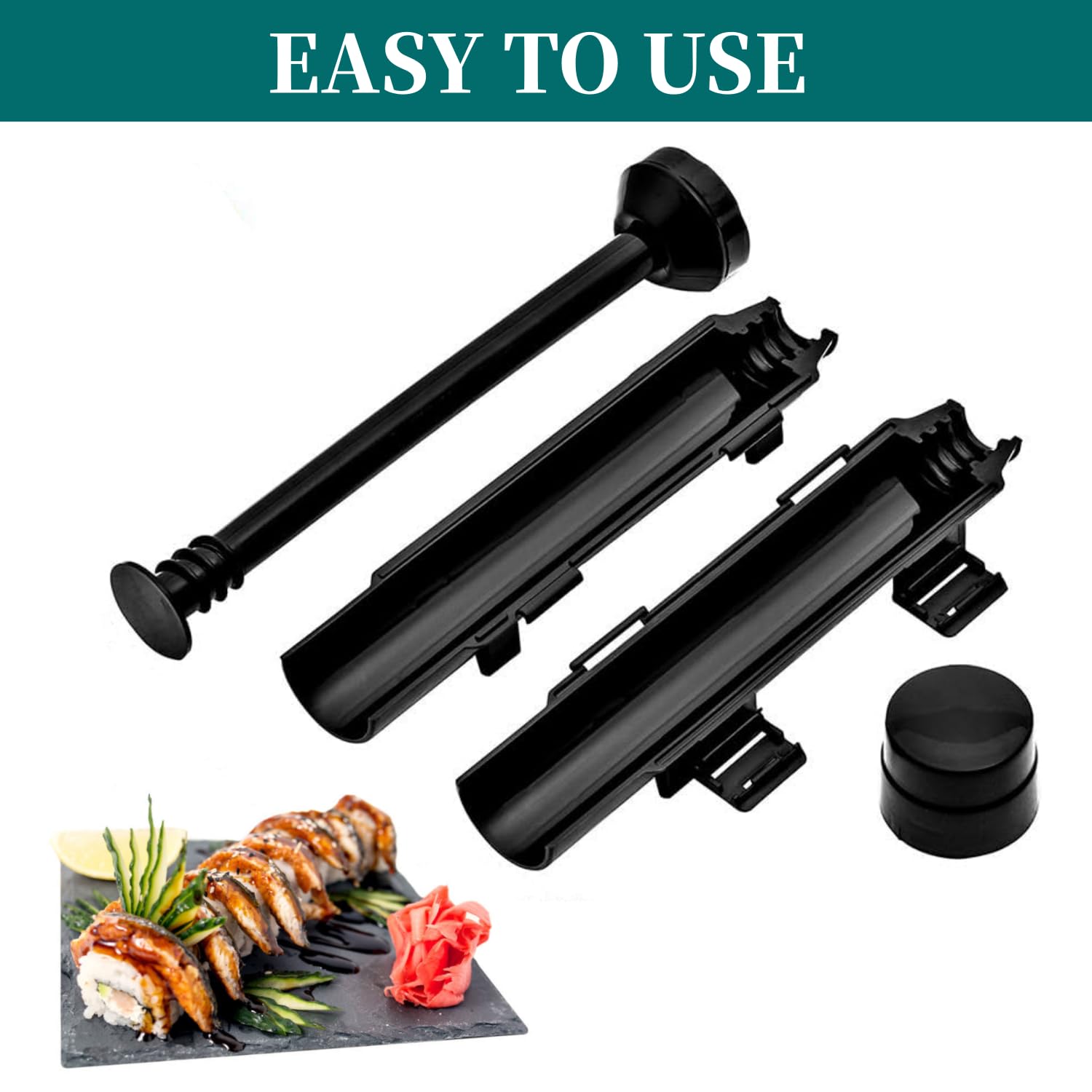 Set per la Preparazione di Sushi, 2-Piece Maker Sushi con Tappetino in Bambù, Strumento per Rullo fai da te per Principianti a Casa (Nero)