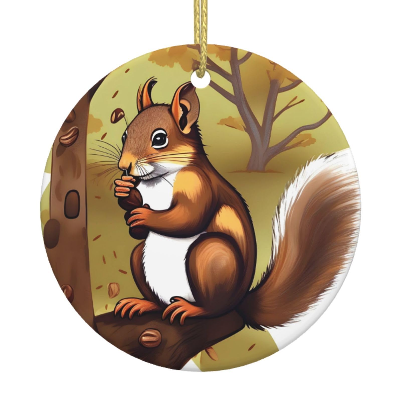 Nut-Eating Squirrel Printed Christmas Tree Ceramic Ornaments Holiday Decoration Christmas Unique Pendant for Christmas Party