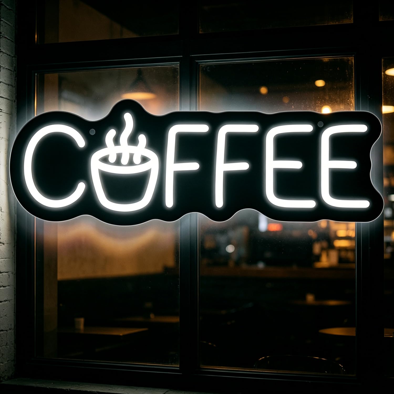Coffee Neon Sign White Dimmable Led Cafe Sign for Business Coffee Bar Neon Signs Accessories Light Up with Wall Decor USB Powered for Cafes, Business Shop, Home Bars 16.14”x5.51”