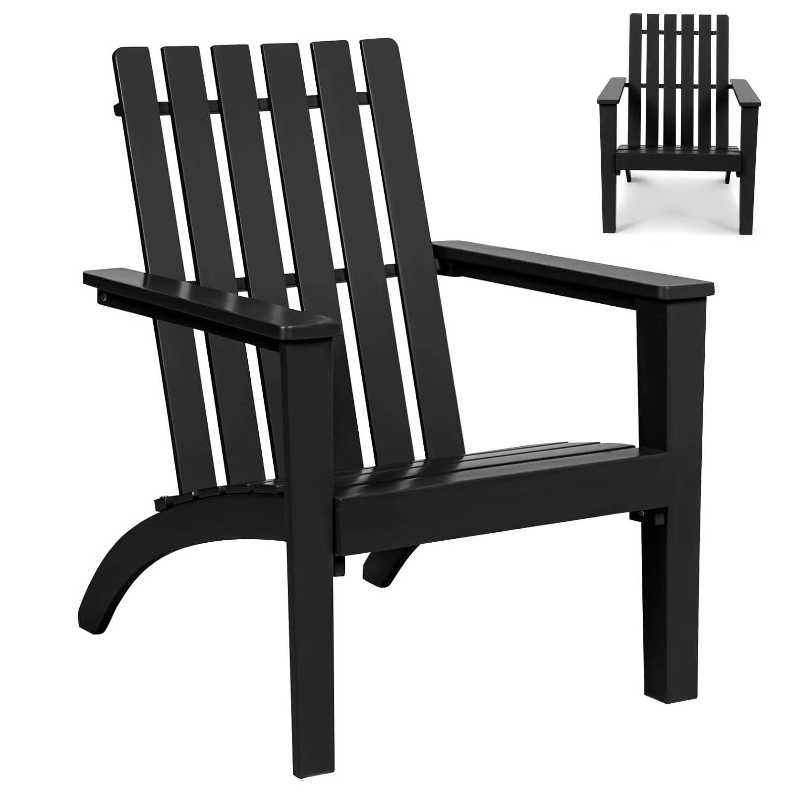 SFAREST Outdoor Adirondack Chair, Solid Acacia Wood Fire Pit Chair with Slatted Back & Ergonomic Armrests, All-weather Armchair Garden Furniture for Patio Balcony Backyard (Black)
