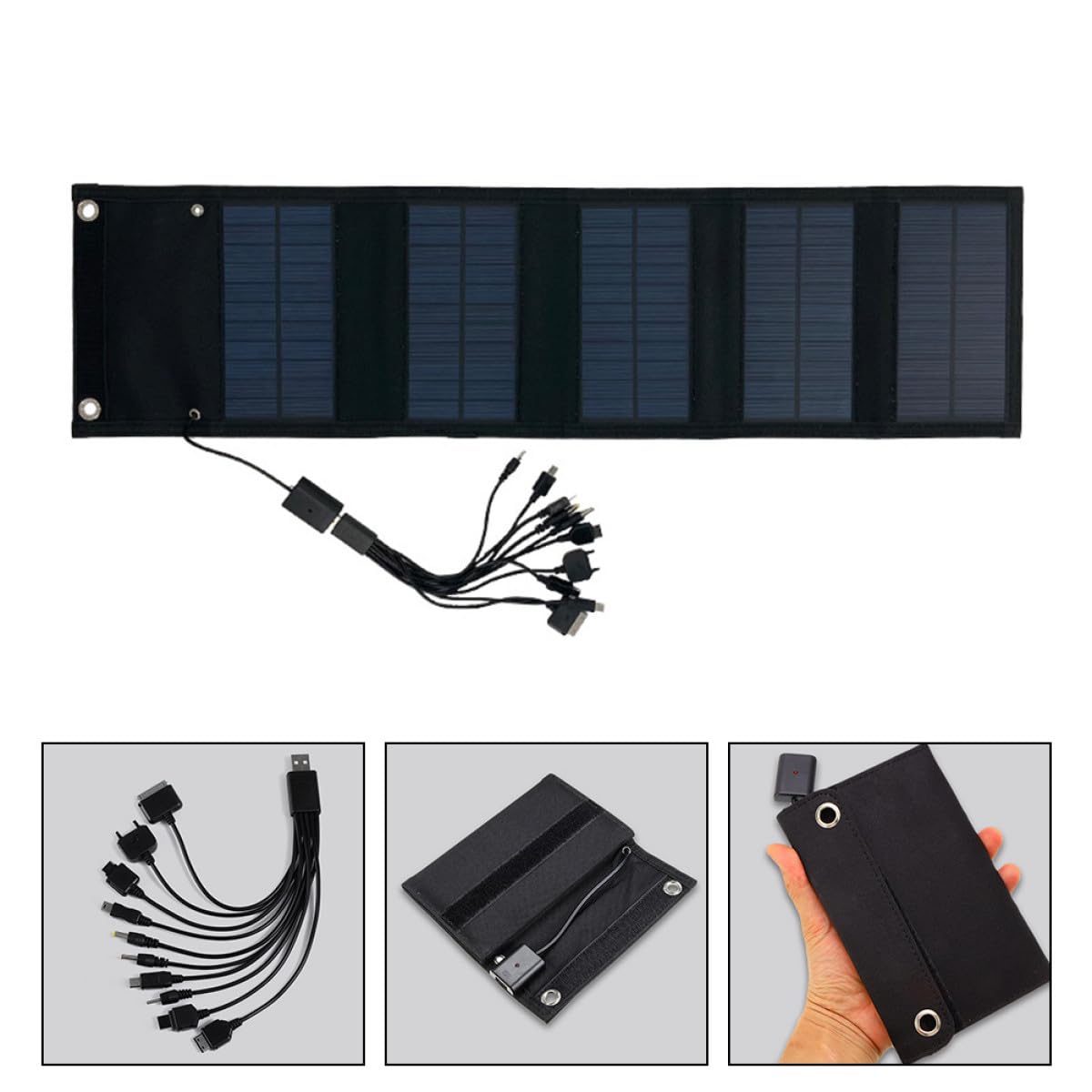 Levemolo Cargador Solar Plegable de 15w y 6v Panel Monocristalino Portátil para Camping y Emergencia Material Abs y Cobre