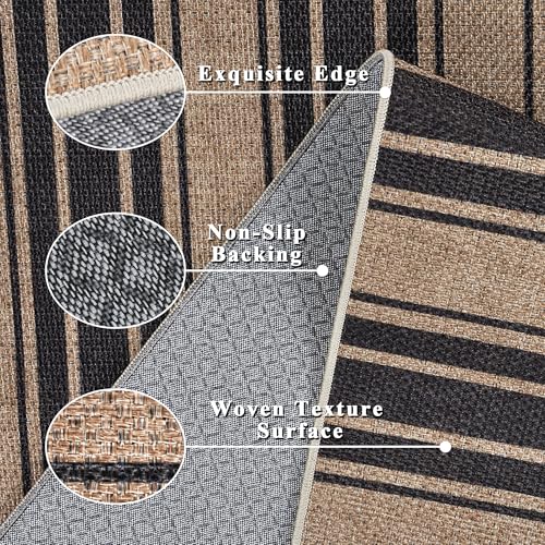 Image of Striped Easy Jute Rug 3x5 Outdoor Rug Washable Rugs for Living Room Bedroom Non Slip Neutral Farmhouse Indoor Outdoor Carpet for Backyard Patio Office