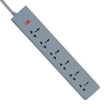 FatCherry Powerstrip 250 Volts Extension Board with 6 International Socket, 1 Switch With LED Indicator,6 ampere India Plug, 3 M Wire- Grey Colour