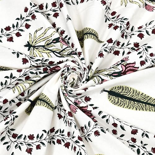 Image of BLOCKS OF INDIA Hand Block Printed 200 TC Cotton Super King Size Bedsheet(106 x 106) | Pack of 1, Pink Green Patti