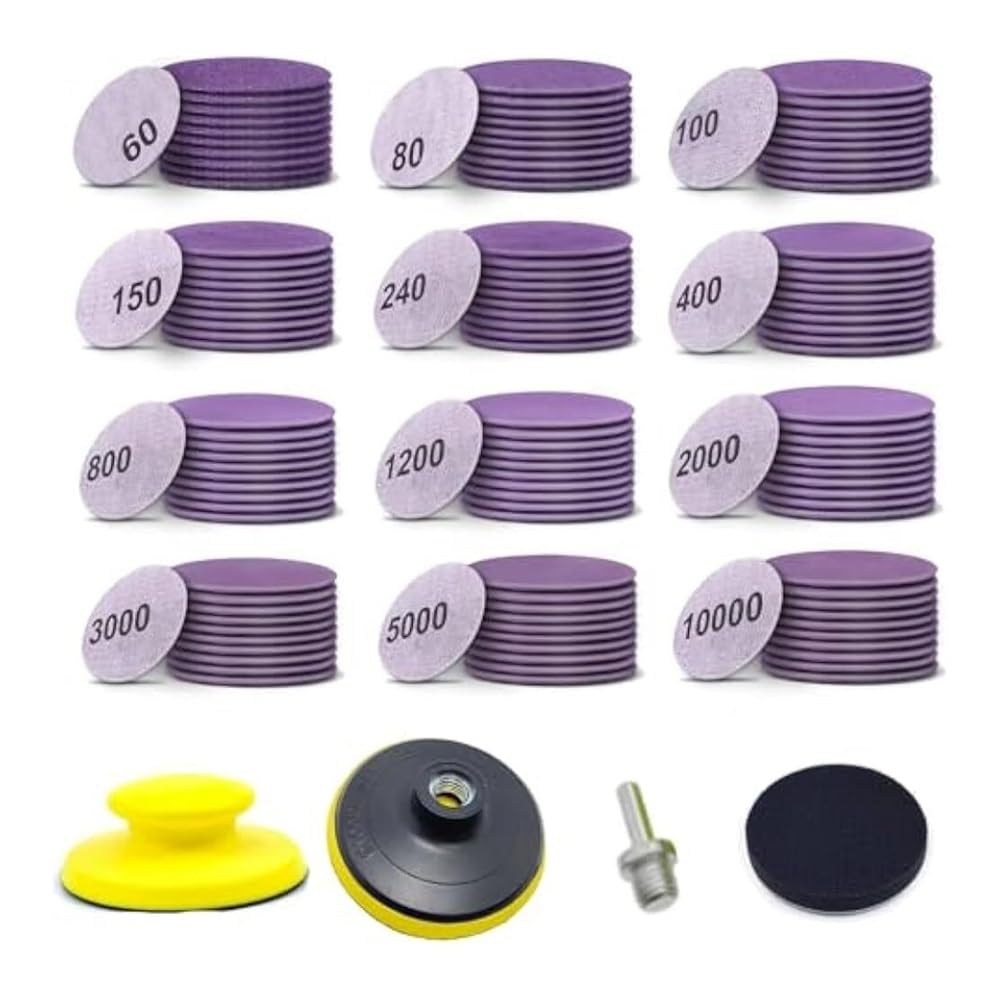 Juego de papel de lija húmedo y seco, 5 pulgadas, 124 Uds., almohadillas de pulido con gancho y bucle y almohadilla de interfaz for un pulido eficiente en varias superficies(Mixed)