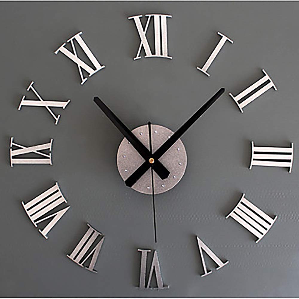 Horloge murale ronde en métal contemporain vintage argent doré, grand cadran intérieur extérieur