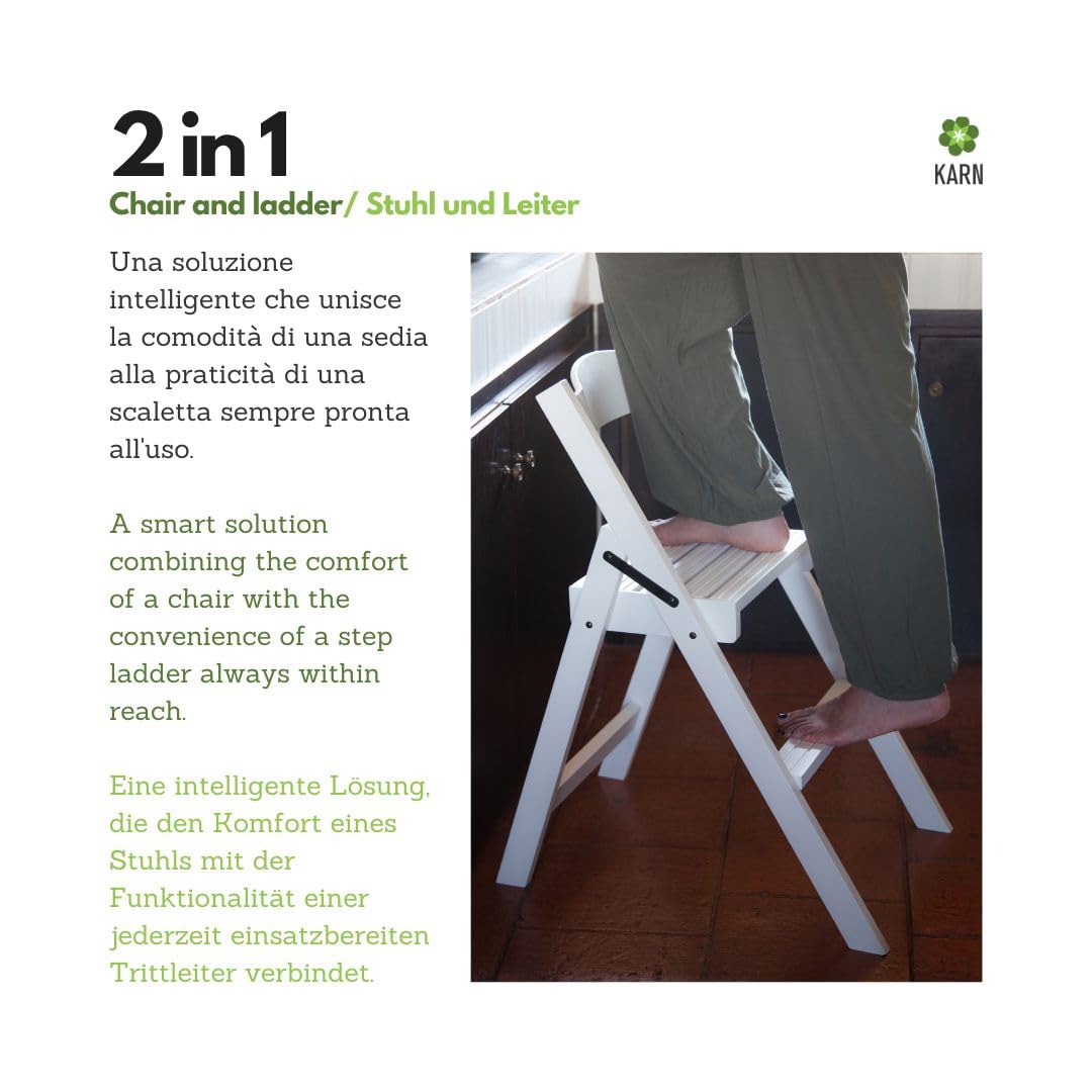 Del Fabbro Klappleiterstuhl Karn Step aus Buchenholz – 2‑in‑1‑Leiter mit Rückenlehne, rutschfeste Stufen – Platzsparender Stuhl Made in Italy