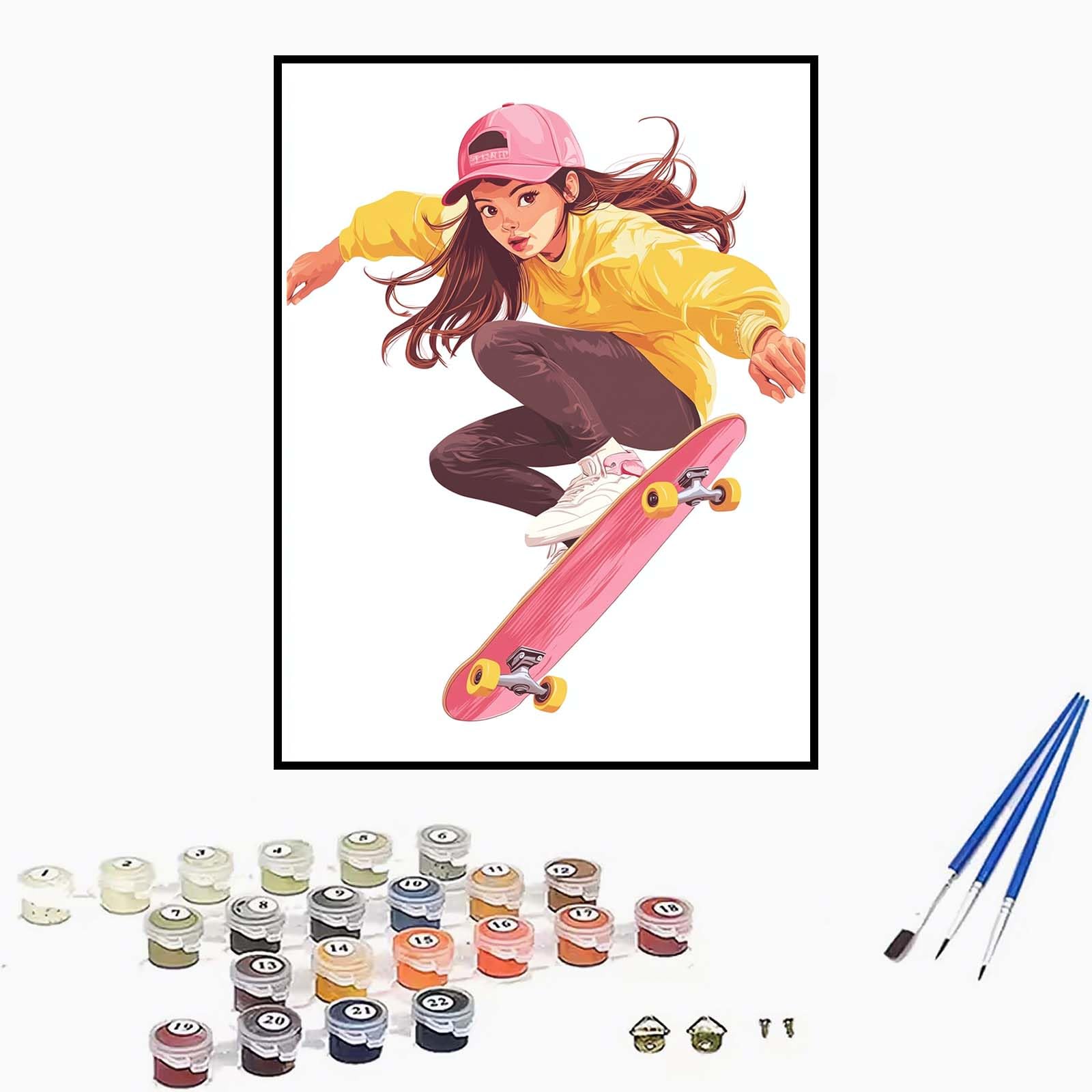 Dipingere con i Numeri per Adulti Ragazza,Dipingi Con i Numeri Bambini Hobby per Donne 6 7 8 9 anni,Skateboard Painting by Numbers Kit Arte per Decorazione Della Casa con telaio 80x120 cm-DK565