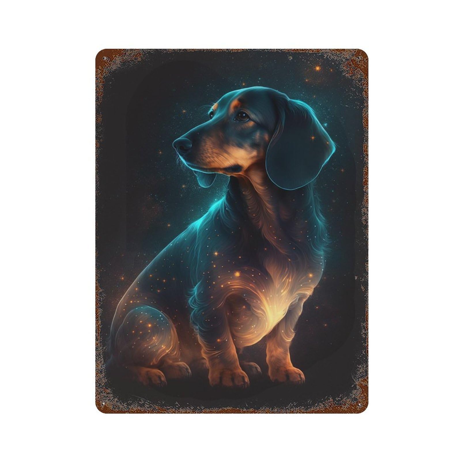 Galactic Dachshund Cosmic Companion Rusty Metal Tin Sign 15.7"x11.8", Vintage Wall Decor for Garage, Pub Or Kitchen