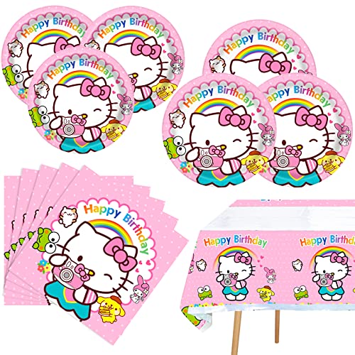 Kitty Birthday Party Supplies 20 Plates 20 Napkins and 1 Tablecover for Girls Kitty Party Decorations