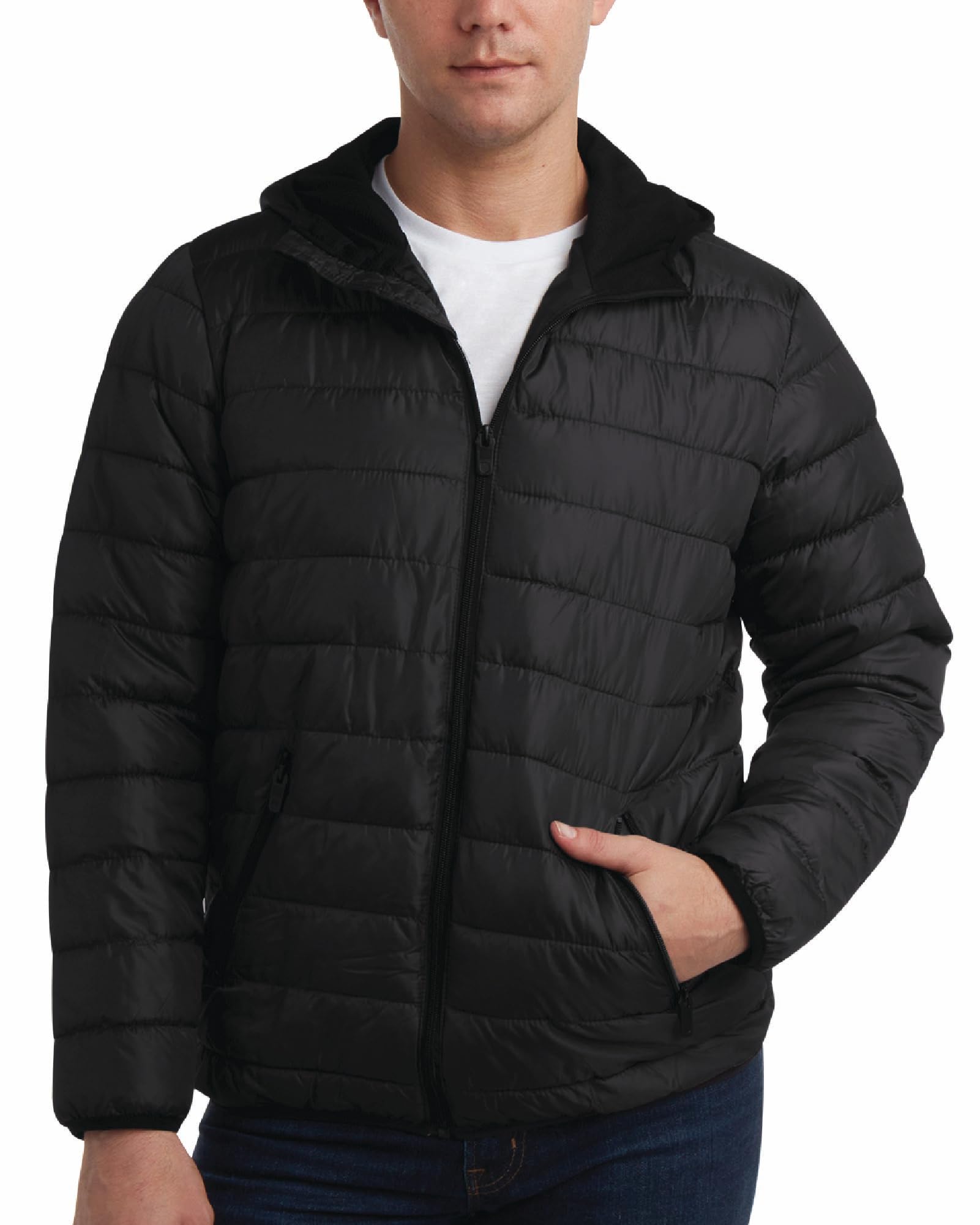 Perry Ellis Mens Puffer Jacket - Quilted Packable Down Winter Jacket with Hood - Lightweight Winter Coat for Men