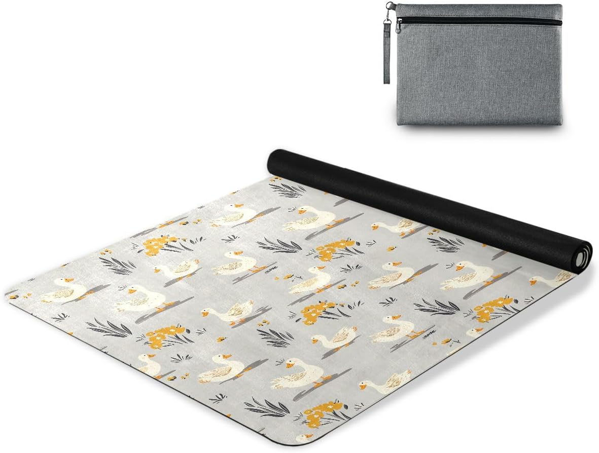 ALAZA Duck Flower Pattern Yoga Mat Non Slip Fitness Exercise Mat, Workout Mat for Yoga, Pilates and Floor Exercises