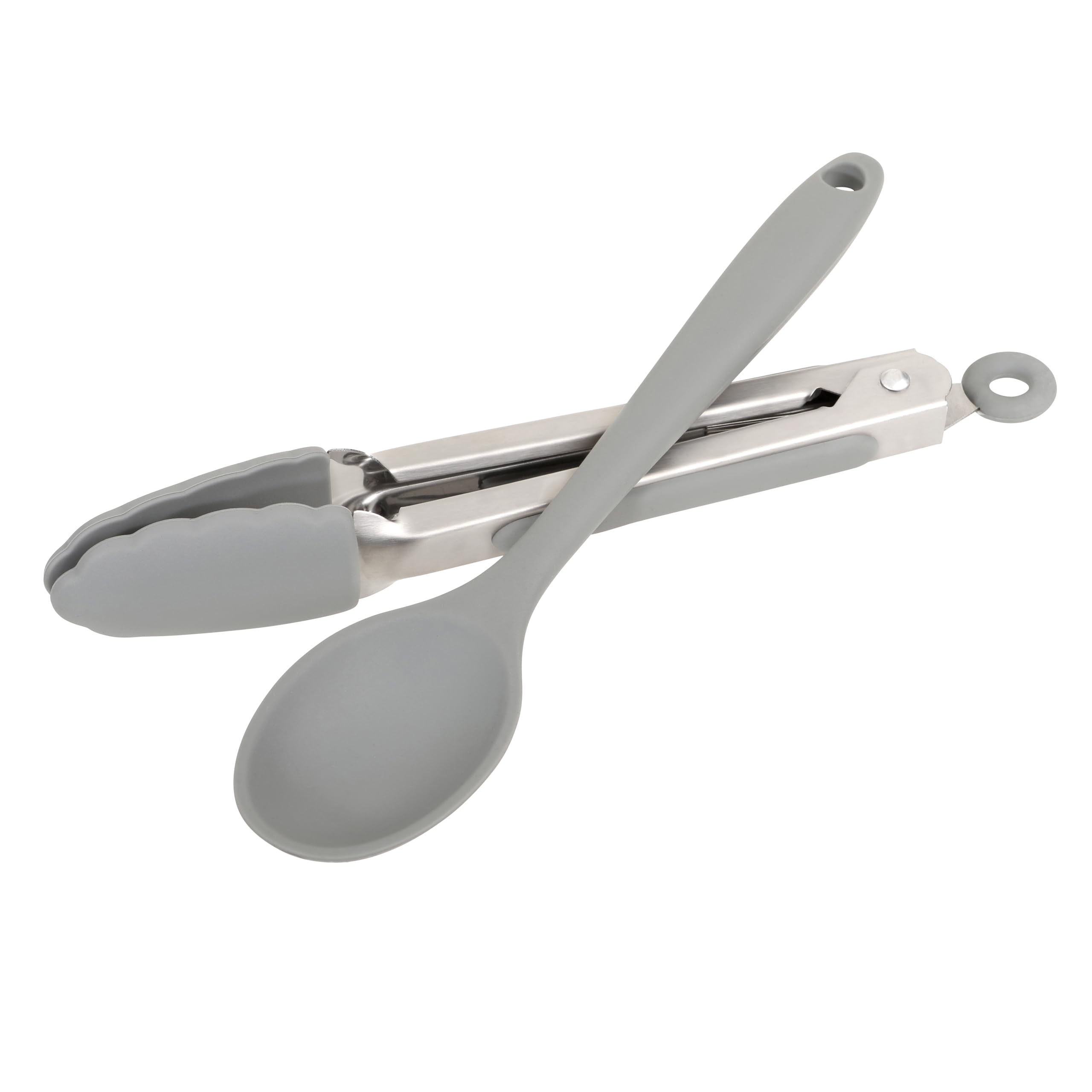 Wiltshire Silicone Mini Kitchen Tongs & Serving Spoon, Set of 2, Cooking Spoon & Serving Tongs, Salad BBQ Tongs Stainless Steel, Heat-Resistant Utensil, Non-Stick, Non-Scratch, Pebble Grey - Image 2