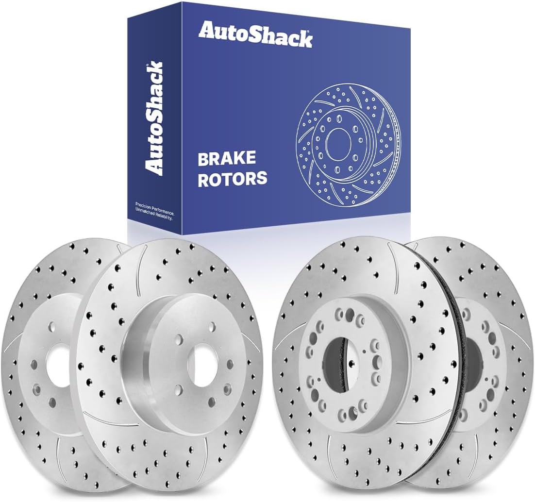 AutoShack Front Vented & Rear Solid Drilled & Slotted E-Coated Brake Rotors 4-PC Set Replacement for 2002-2010 Lexus SC430 1998-2005 Lexus GS300 ShadowGuard