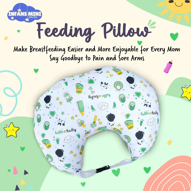 Image of Baby Feeding Pillow Cotton|Maternity Feeding Pillow Portable & Adjustable|Nursing Pillow for Mother and New Born Baby (Panda Green)