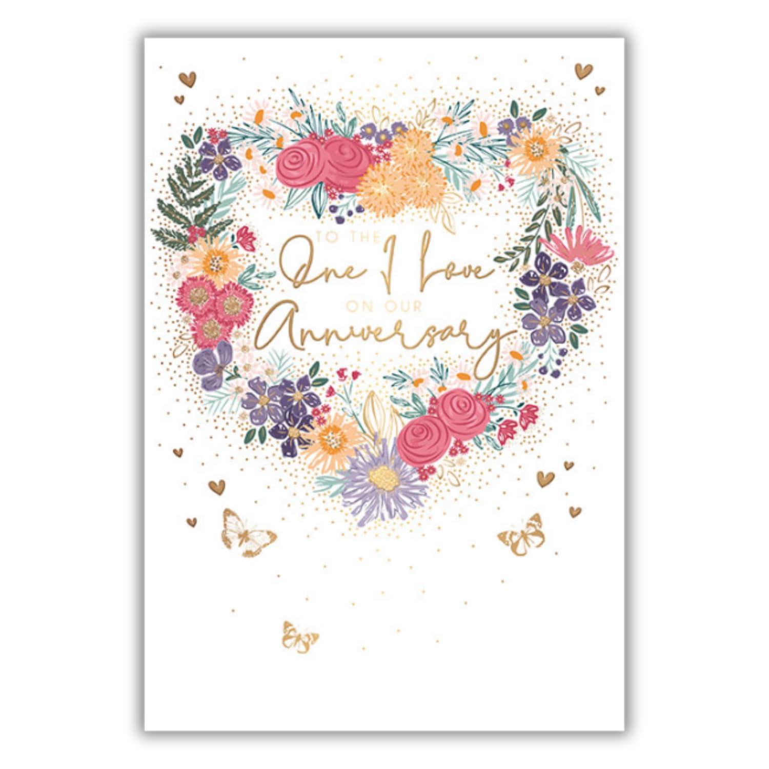 WORDS 'N' WISHES Anniversary Card, Our one I Love Flowers in A Heart Shape Multi-Coloured, 23.5 x 16.5 cms