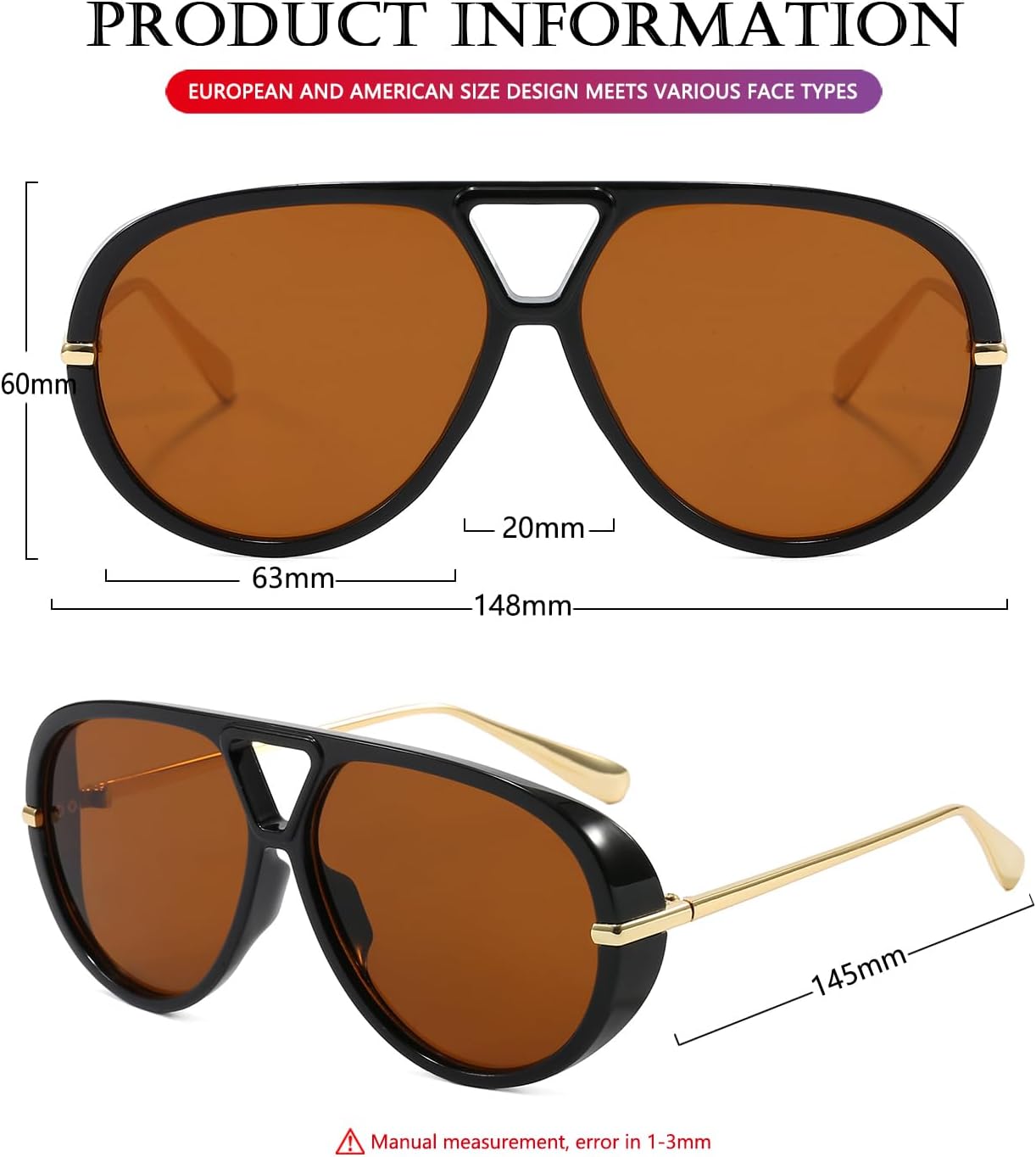 AIEYEZO Oversized Aviator Sunglasses Women Men Fashion Retro Big Frame Sun Glasses Designer Ladies Shades - Image 6