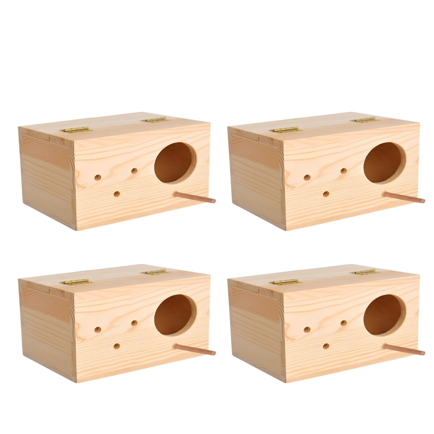 Sage Square Wooden Bird Breeding Box Nesting House with Perch | Natural Habitat Shelter | Budgies Cockatiels Lovebirds Finches Parakeets Small Parrots | Nest Cage Accessory Breeding Setup (Pack of 4)-image-10