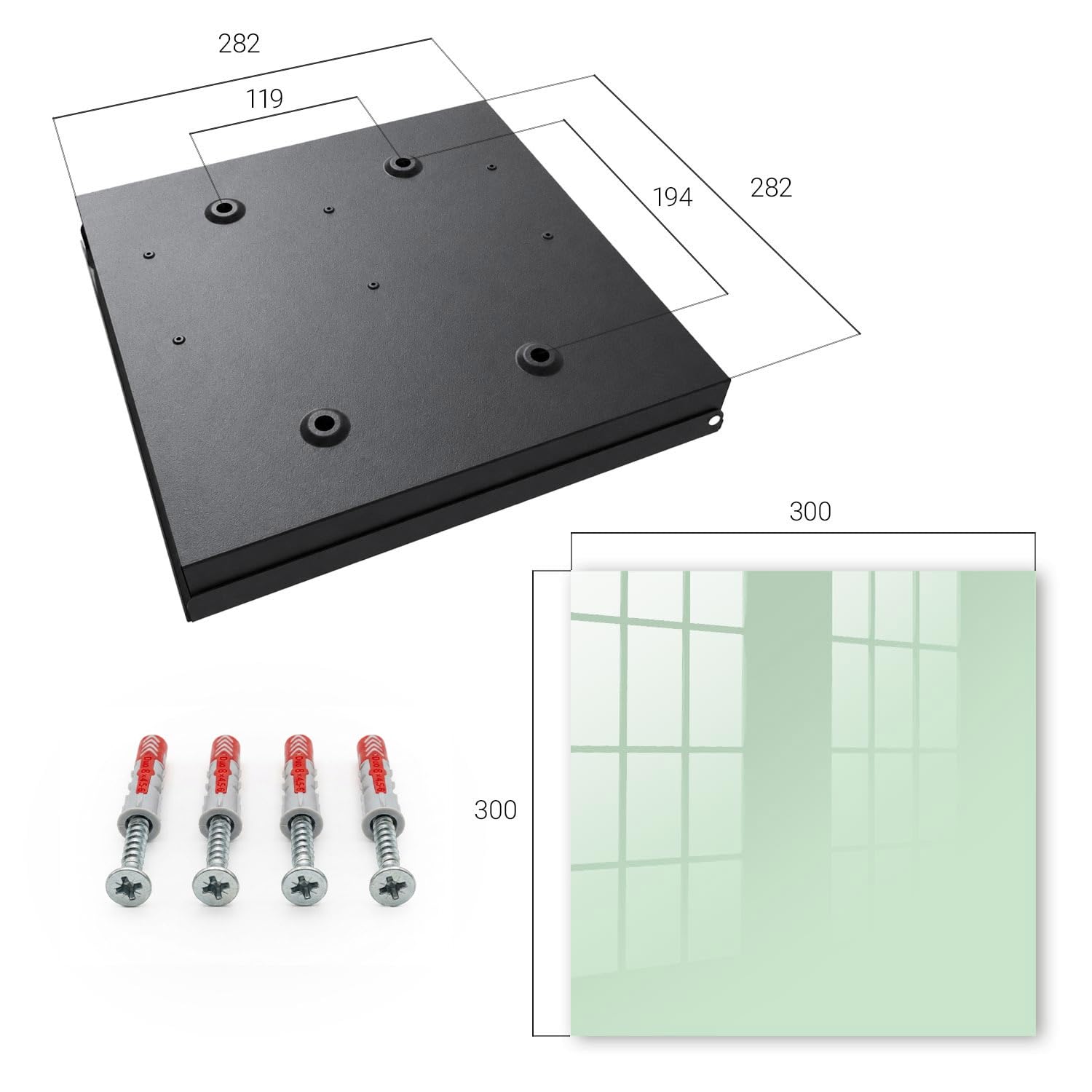 Tulup Armario para Llaves 30x30 cm | Negros | Derecha | Montaje en Pared | Verde menta | de Metal | 50 Ganchos | Frente Decorativo de Cristal | Kit de Montaje Incluido | Organizador