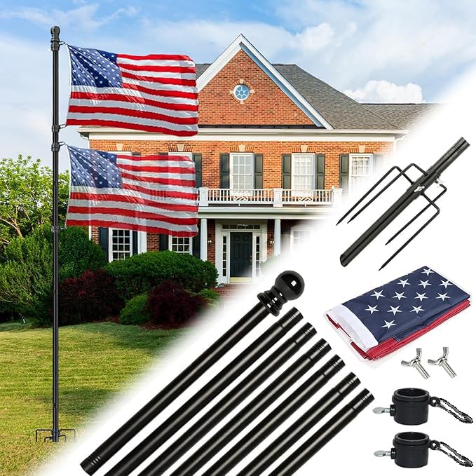 EAGLE TOP 10 Foot Flag Poles for Outside House Inground with 3x5 American Flags,Heavy Duty Stainless Steel Flag Pole in Ground with 5 Pronges Base,Inground Flag Poles for Residential Garden Yard