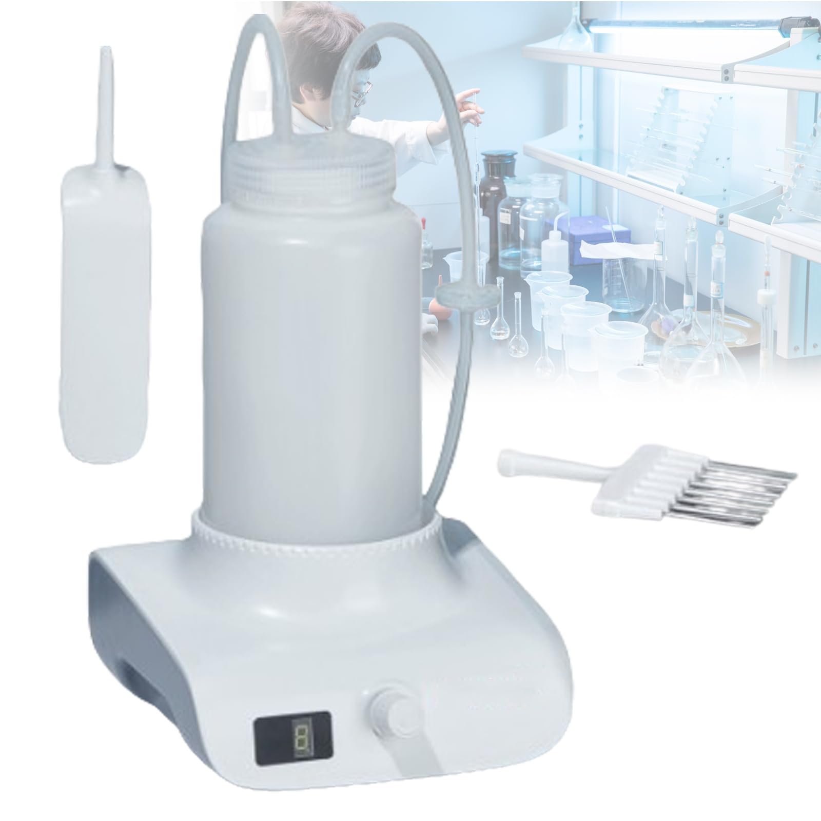 1,6 l/min Aspirator próżniowy do recyklingu cieczy, 1 l, sprzęt laboratoryjny Aspirator do zbierania cieczy, z głowicą aspiracyjną/uchwytem, zapobiegający cofaniu się i zanieczyszczeniom, do nauczania