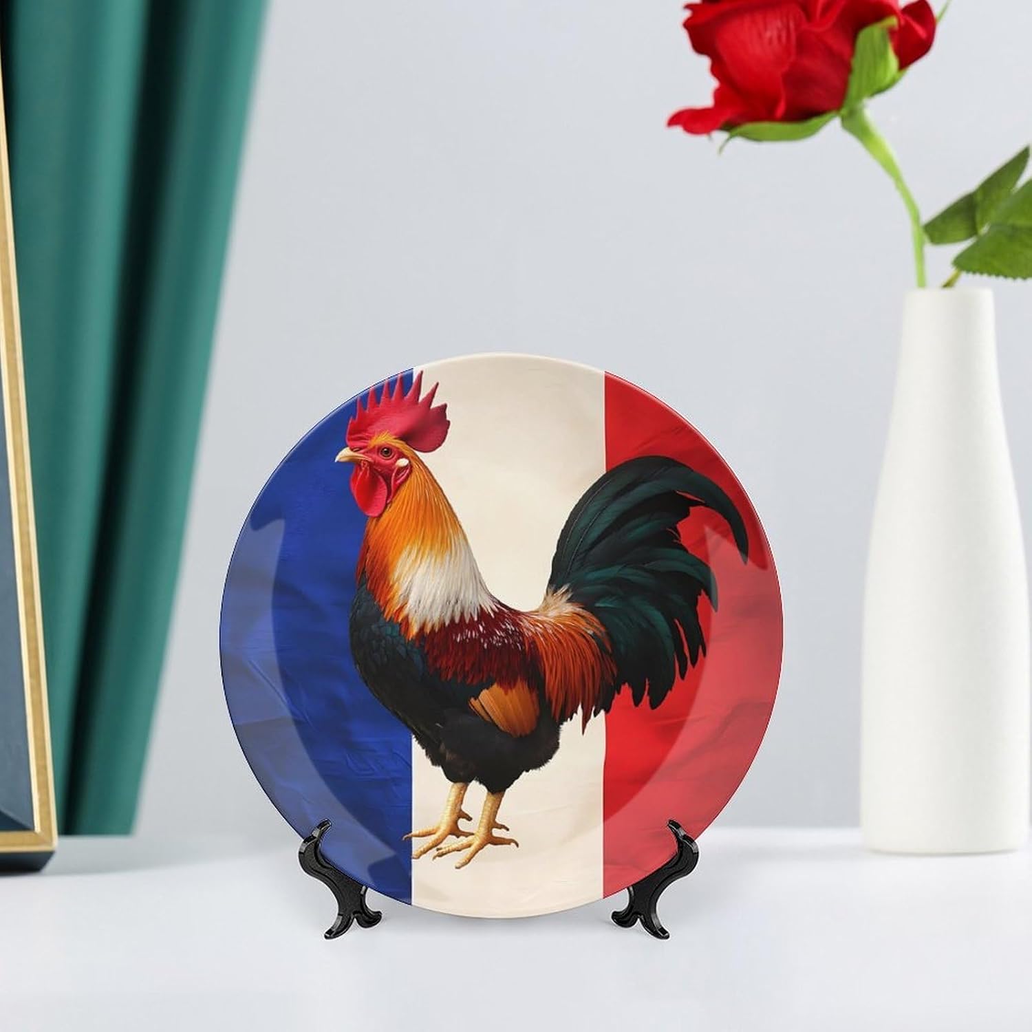 Rooster French Flag Bone China Decorative Porcelain Plates Dinnerware Ornaments