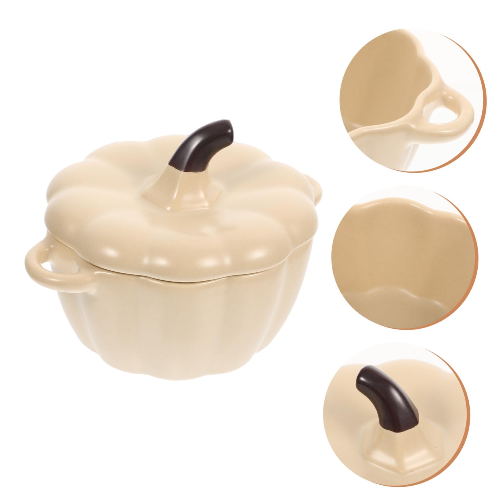 Bol de Cerámica con Tapa y Asas para Sopa y Postres Resistente al Calor Diseño Calabaza para Cocina Cuenco y Ligero para Yogur Ensalada y Guisos